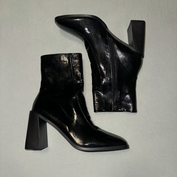 Princess Polly Women's US 9 Bootie Black Leather Side Zip Block Heel Ankle Boots - Picture 1 of 8